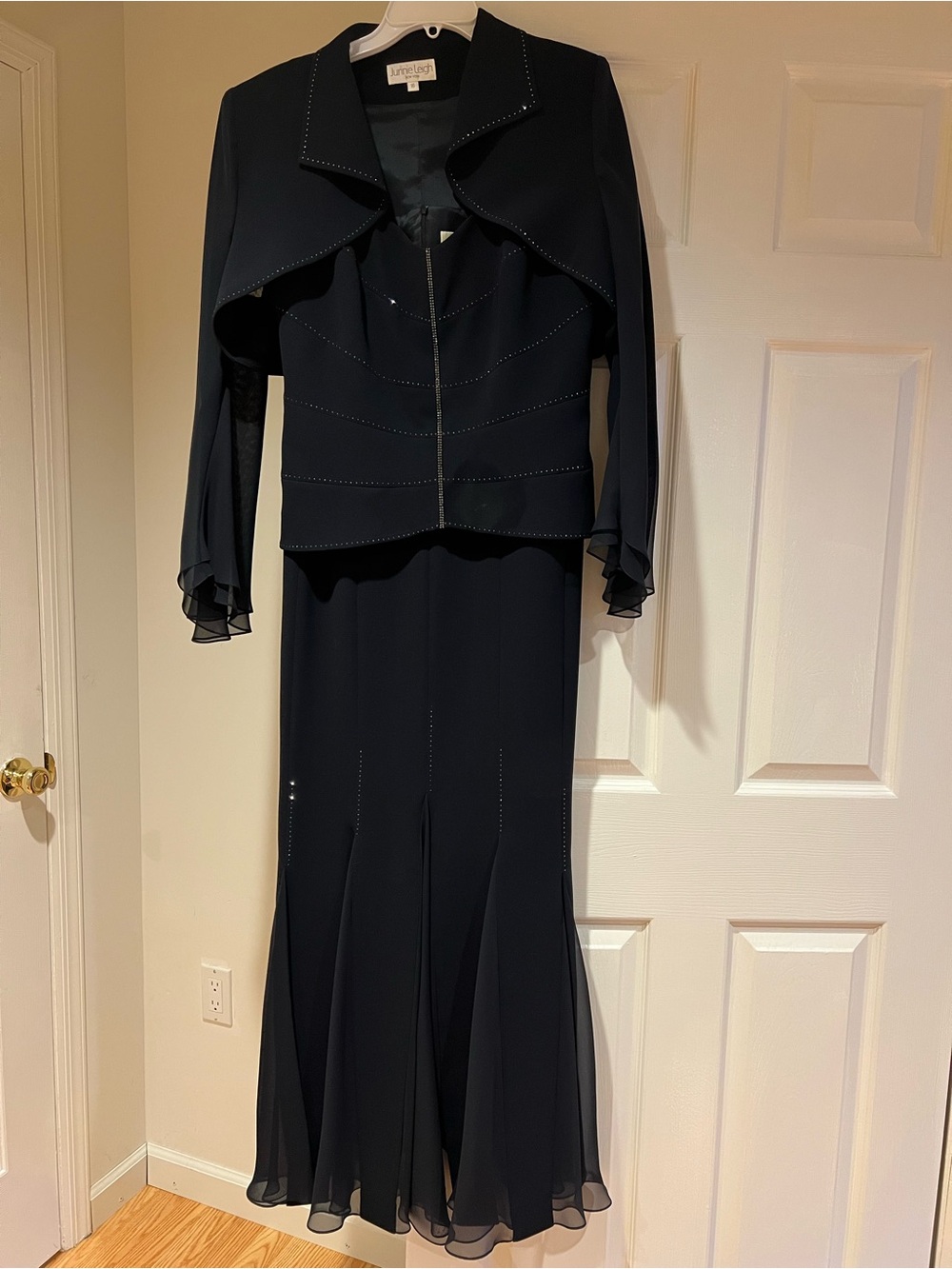 Junnie LeighNavy Evening gown and Jacket Set with Rhinestone Trim